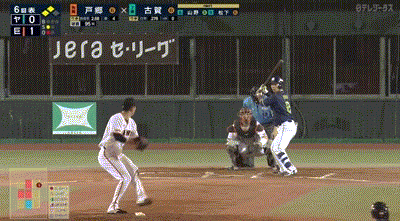 【巨人対ヤクルト12回戦】ヤクルト、6回表1アウト二三塁から古賀優大のセカンドゴロの間に三塁ランナーが生還し同点に追いつく！！
